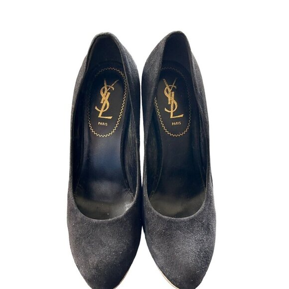 YSL Saint Maryna Black Suede Wedge Sandals sz 38.5 Euro size 8 - Picture 6 of 10